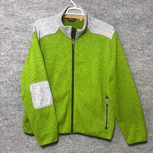 Orvis Troutbum Mens Full Zip Sweater Fleece Jacket Green Gray XL Elbow Patches